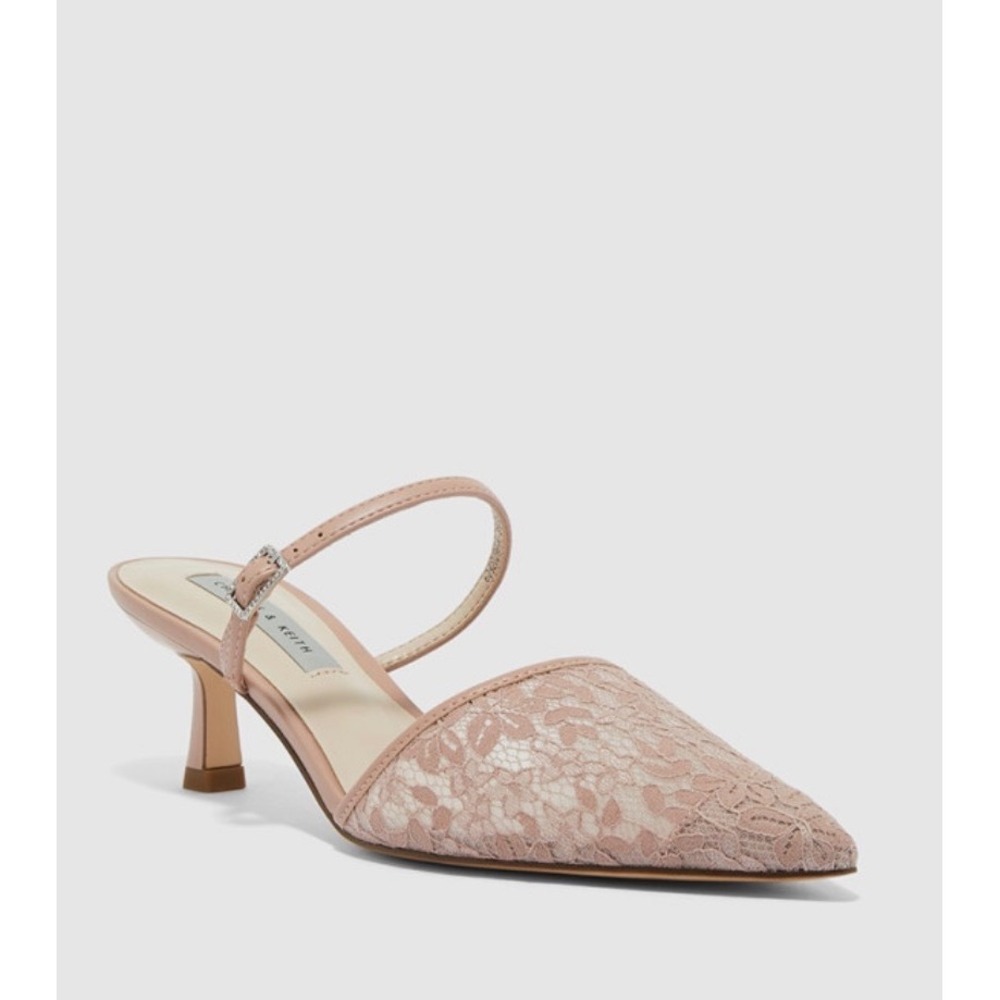 Charles & Keith Mauve Pink Floral Lace Pointed Toe Kitten Heel Mules Size 6